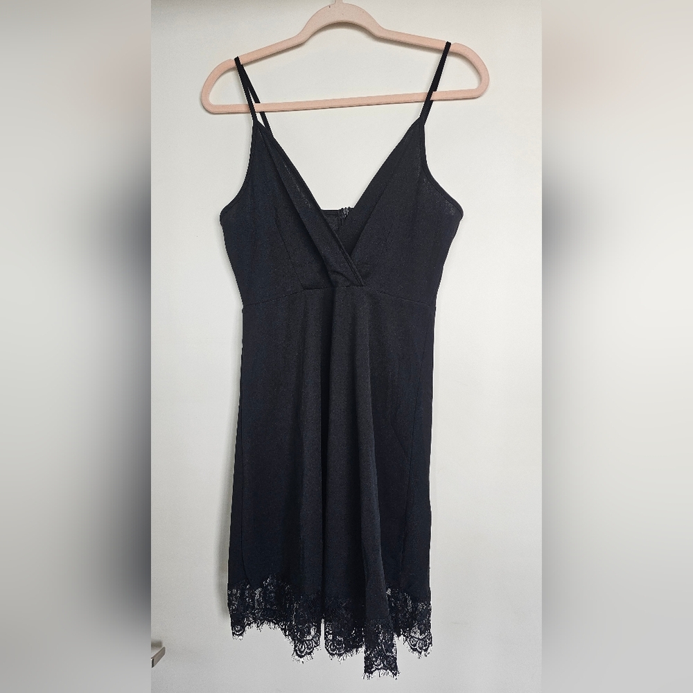 Elegant V Line Black Dress With Lace Bottom